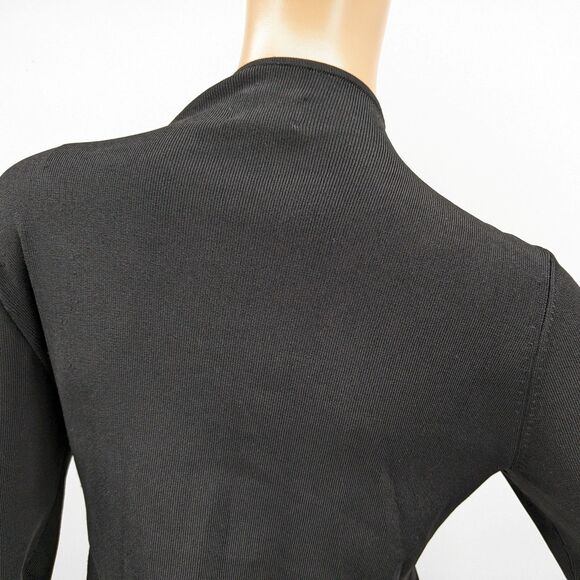 Vintage 90s y2k Black Ribbed Top Zip Front Faux Leather Mod Knit Petite Medium - Picture 9 of 10